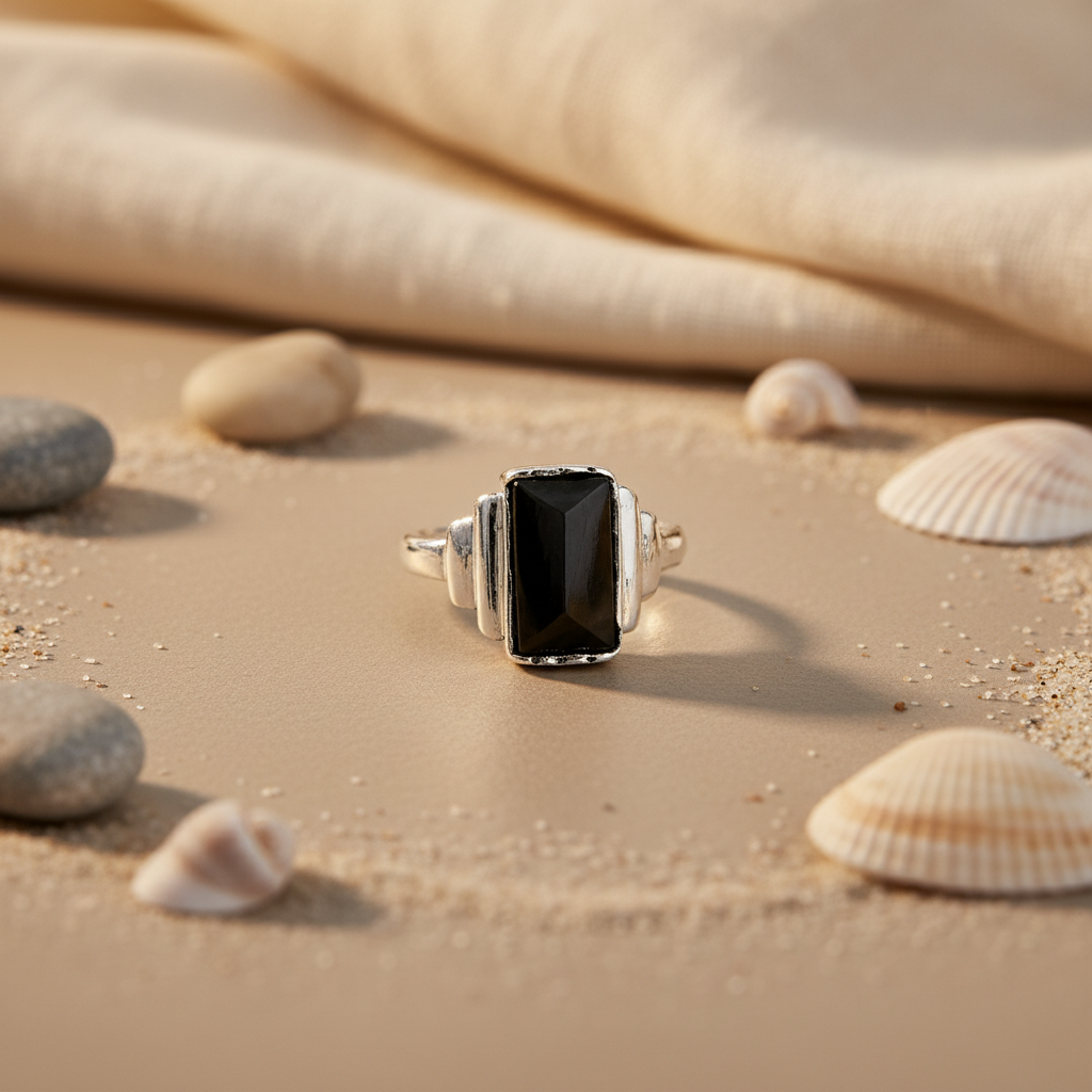 925 Silver Onyx Ring for Men | Black Gemstone Ring