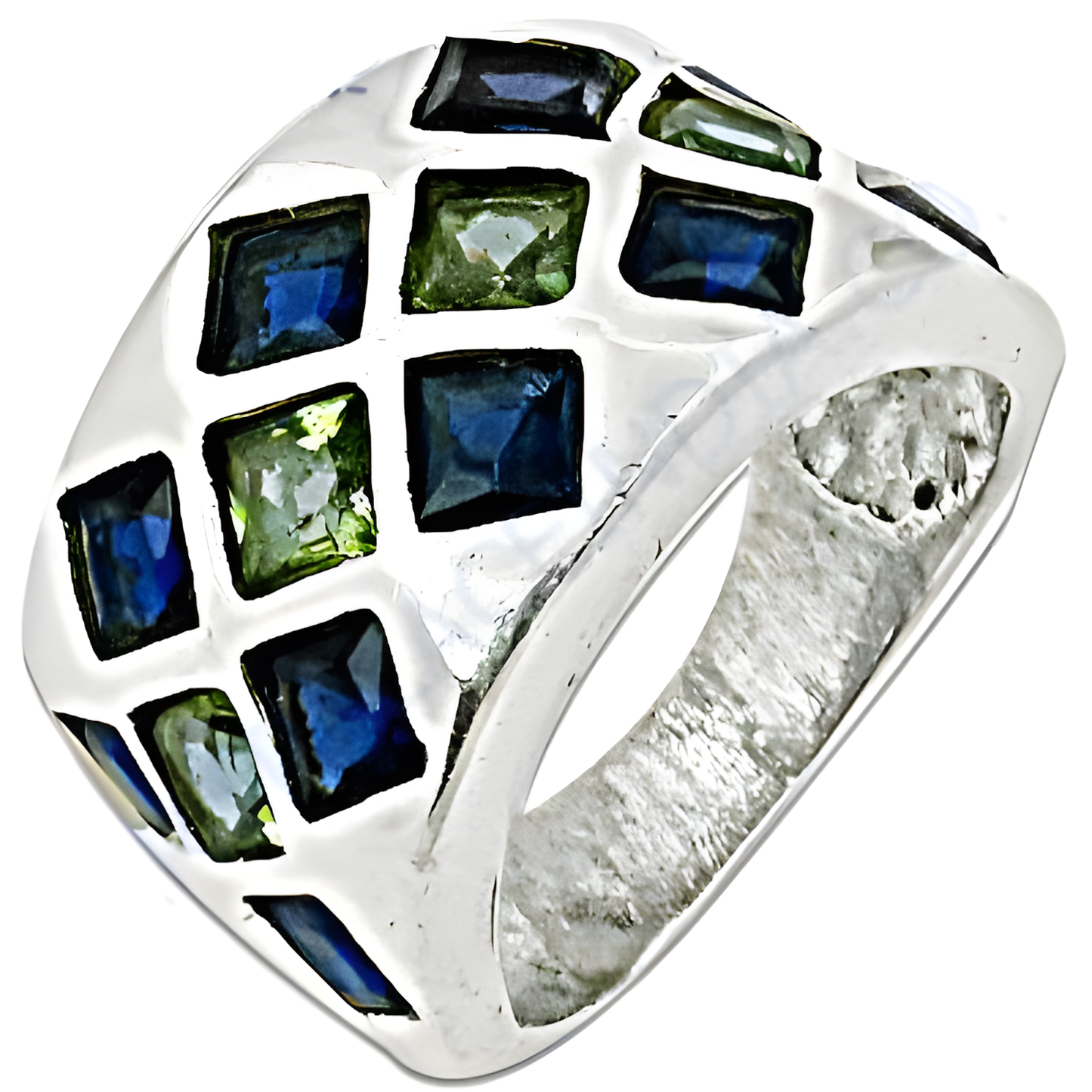 Charming Green Glass & Inkzirconia Gemstone Silver Ring