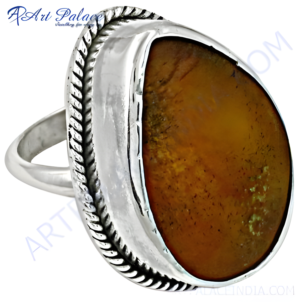 Sterling silver ring featuring a large brown gemstone, perfect for women's jewelry