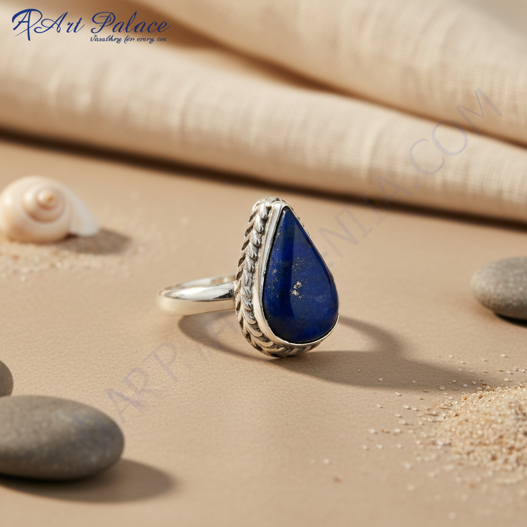 925 Silver Lapis Lazuli Ring for Women | Teardrop Gemstone Ring