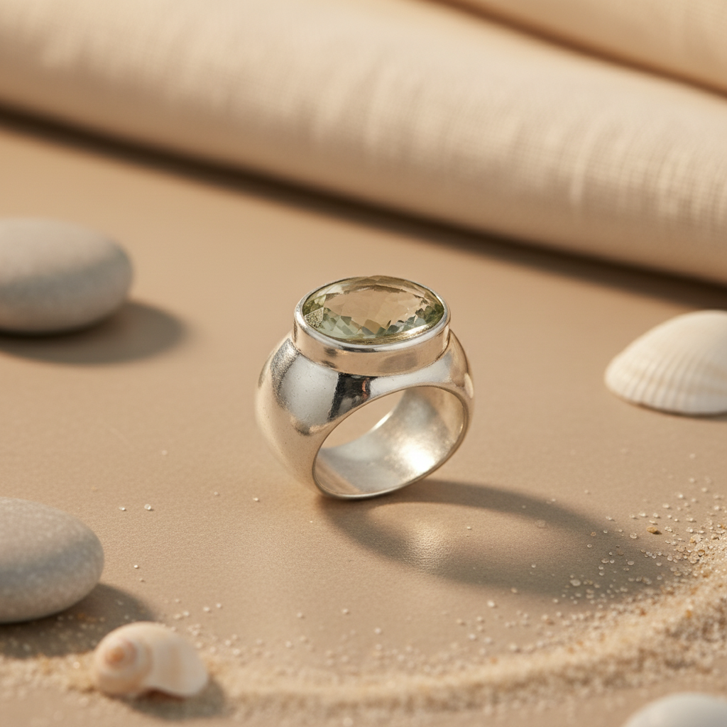 925 Silver Green Amethyst Ring for Women | Gemstone Jewelry
