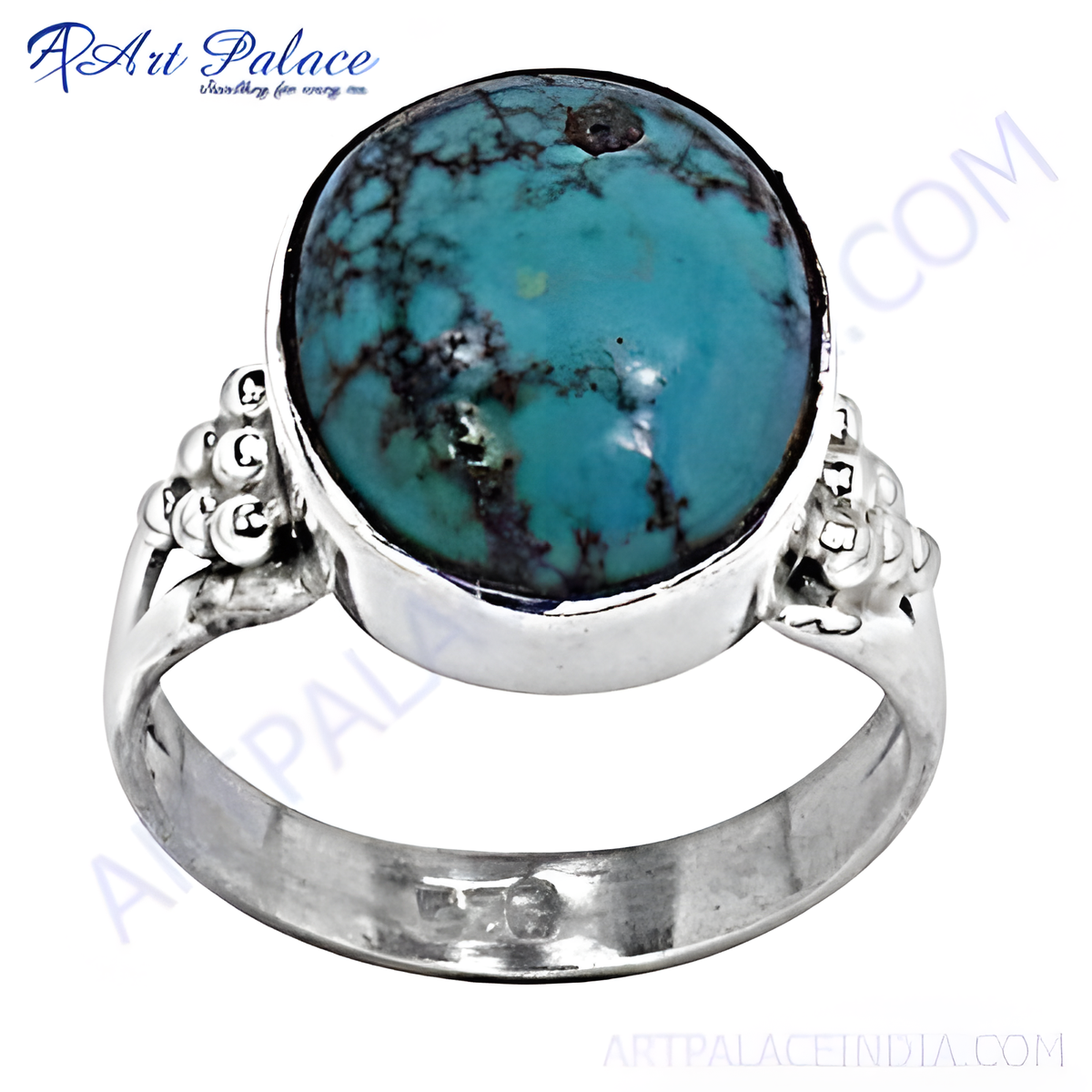 Sterling silver ring with a large, round turquoise gemstone