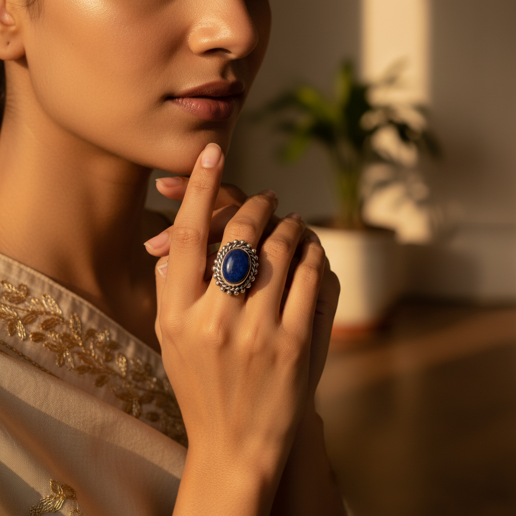 925 Silver Blue Gemstone Ring for Women | Statement Jewelry