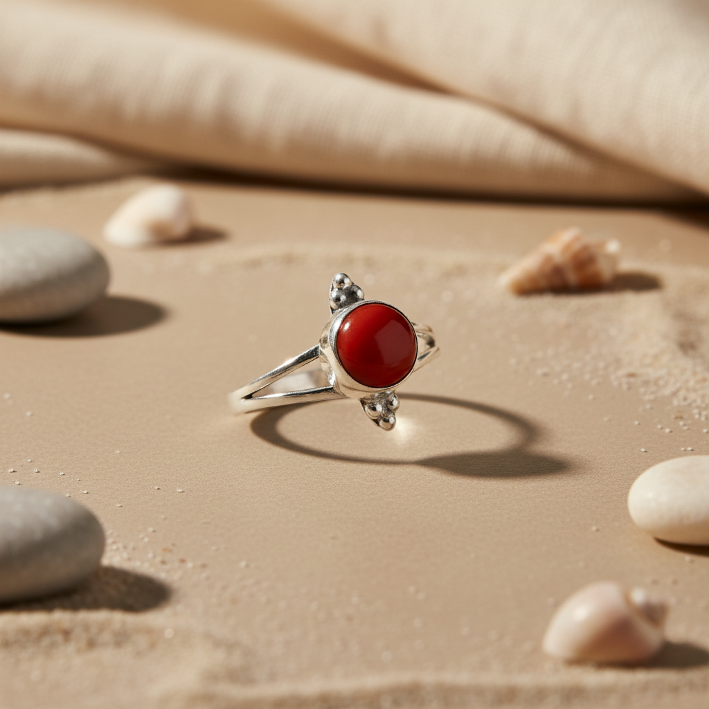 925 Silver Red Carnelian Ring for Women | Gemstone Jewelry