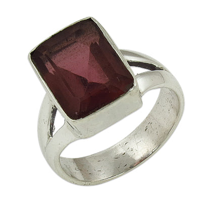 925 silver garnet ring for women | rectangle gemstone ring