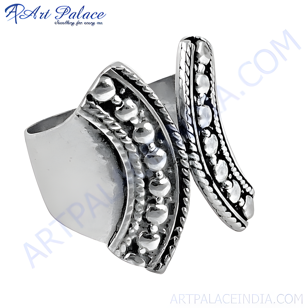 925 sterling silver wrap ring with detailed design, a statement piece for women.