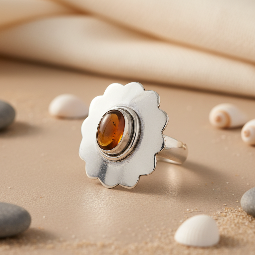 925 Silver Flower Ring with Gemstone | Women's Ring | Gift