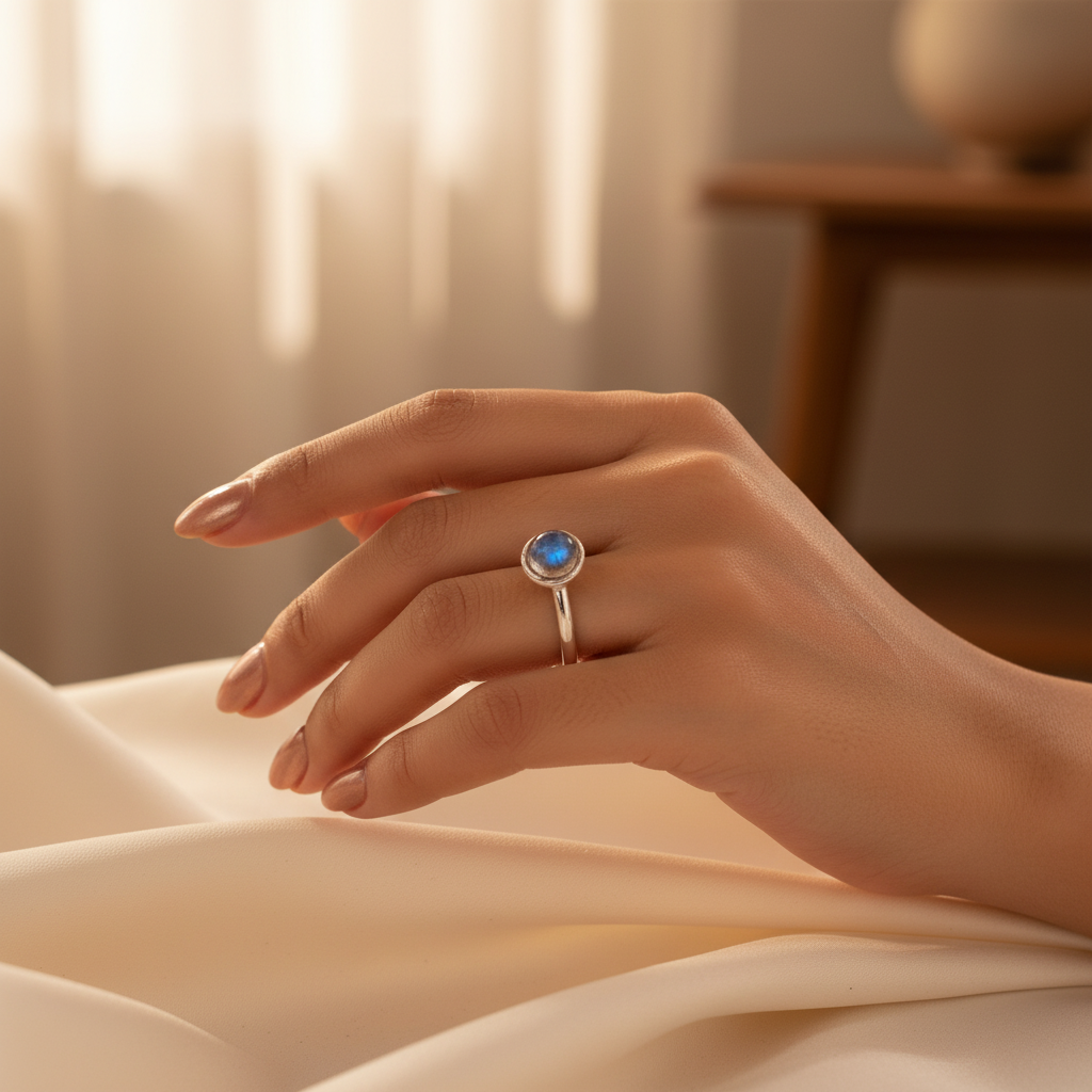 925 Silver Moonstone Ring for Women | Blue Gemstone Jewelry