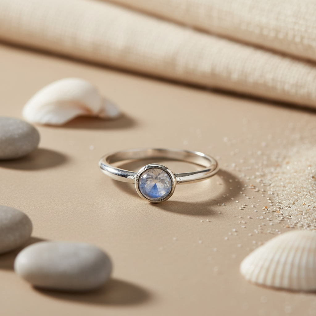 925 Silver Moonstone Ring for Women | Blue Gemstone Jewelry