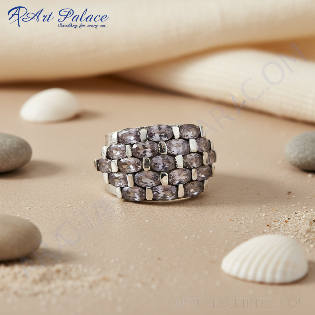 Silver Ring with Oval-Cut Gemstones | Women's Jewelry Gift