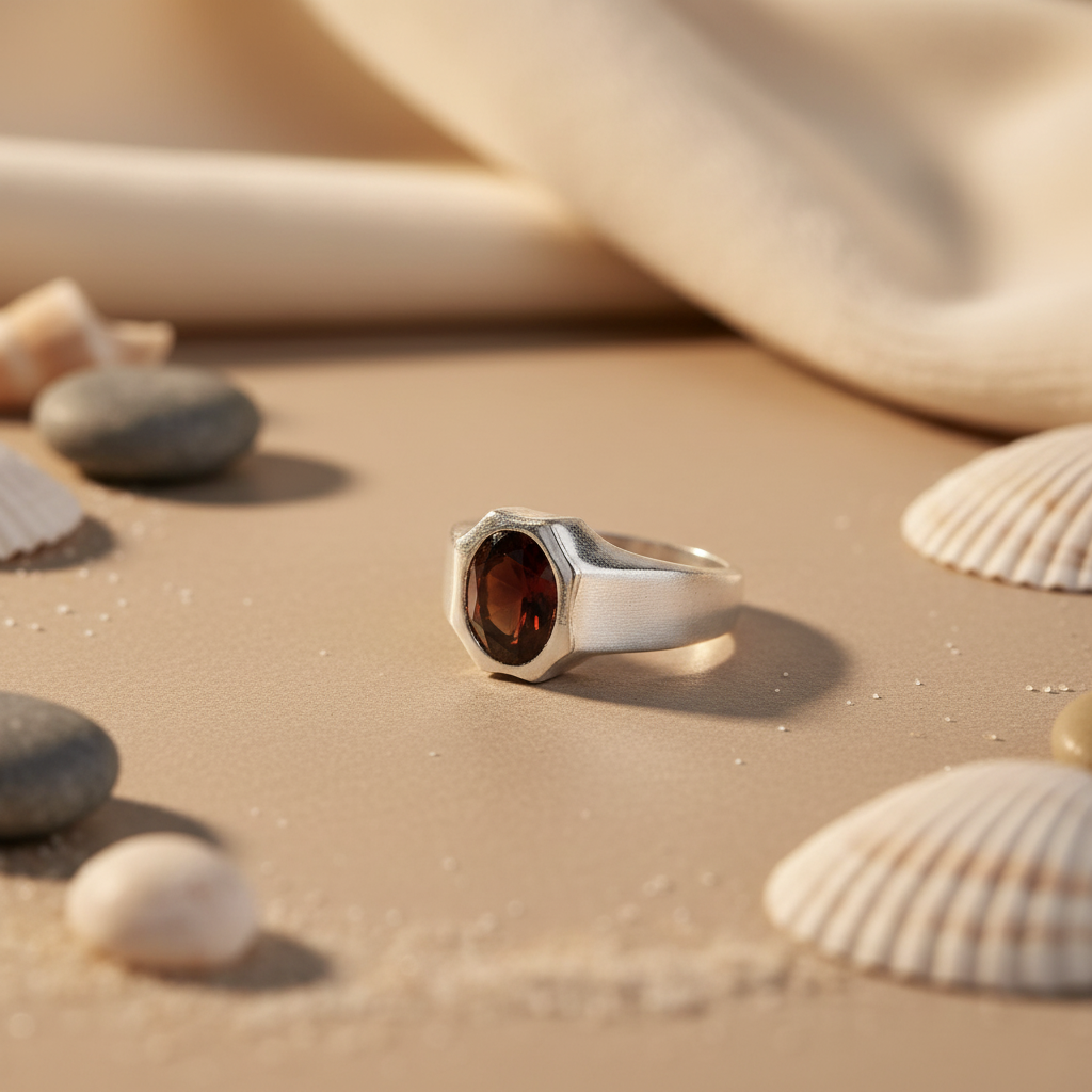 925 Silver Garnet Gemstone Ring for Men | Signet Style Jewelry