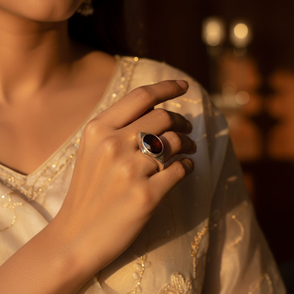 925 Silver Garnet Gemstone Ring for Men | Signet Ring