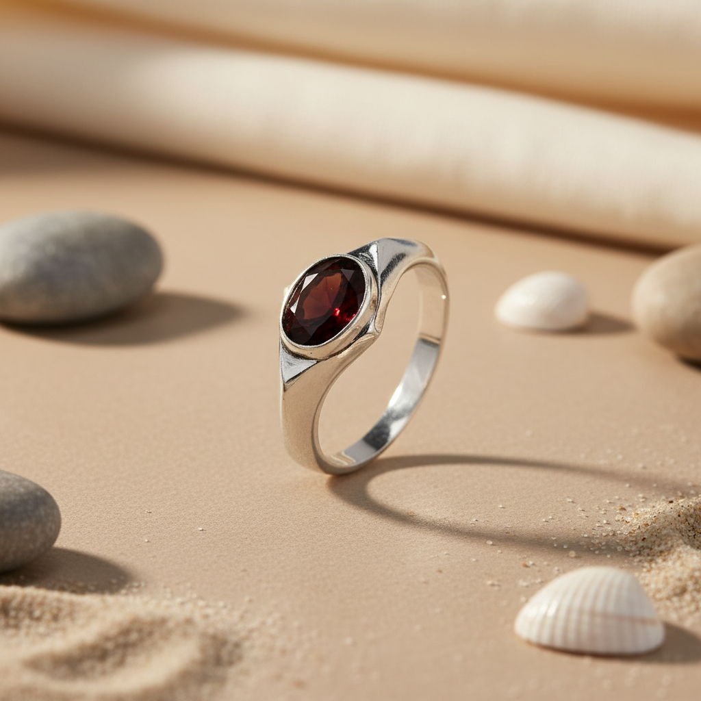 925 Silver Garnet Gemstone Ring for Men | Signet Ring