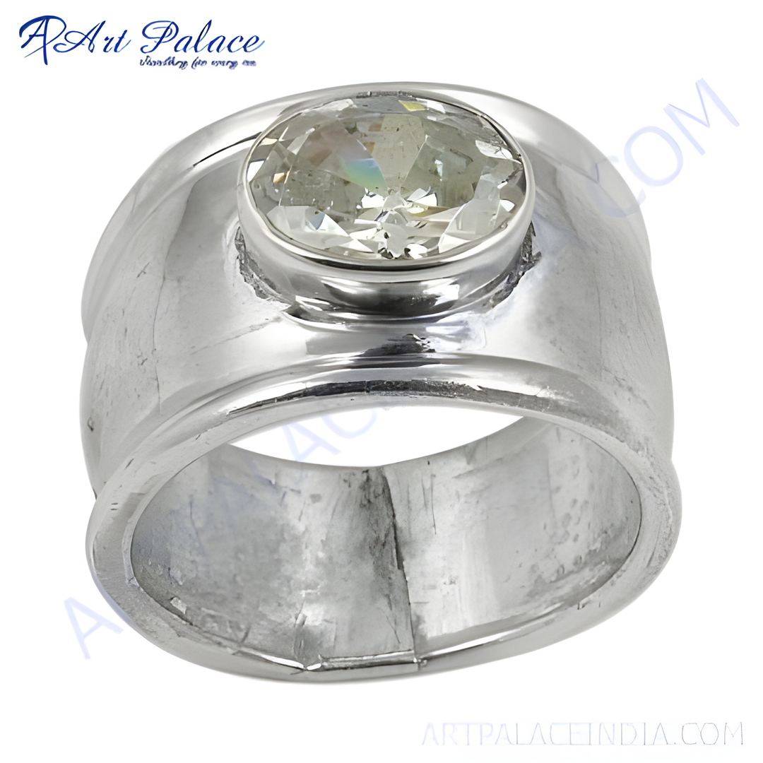 Sterling silver statement ring with an oval-cut, clear gemstone, perfect for women.
