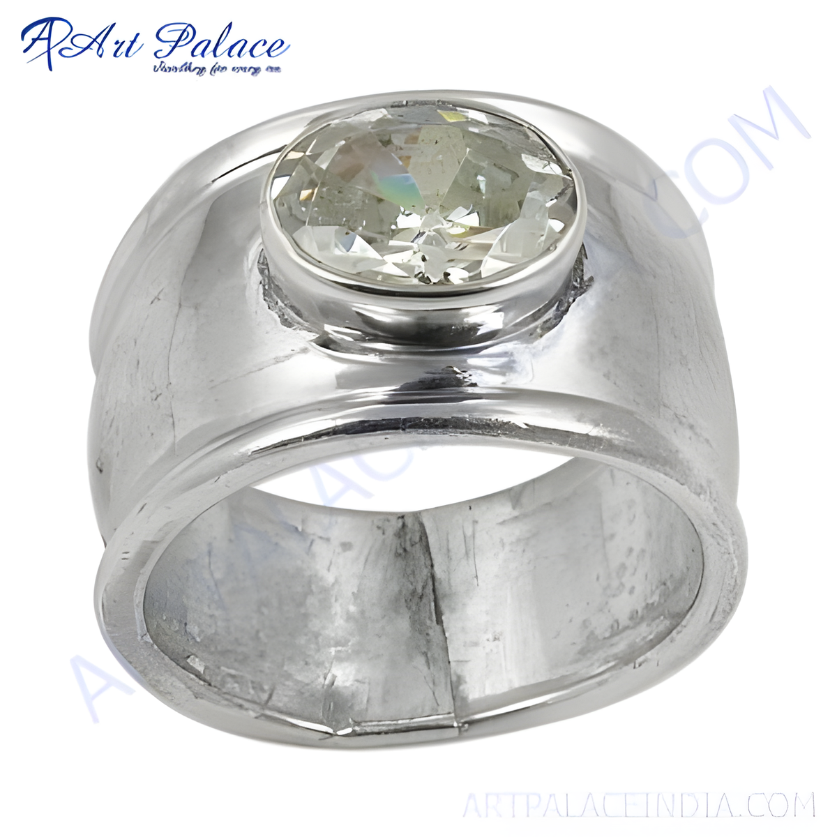 Sterling silver statement ring with an oval cut, clear gemstone, perfect for women
