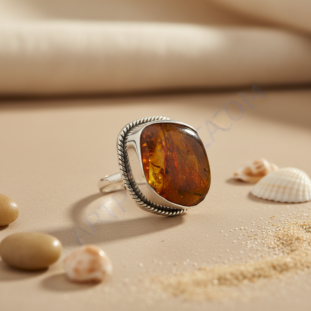 925 Sterling Silver Amber Ring for Women | Statement Jewelry