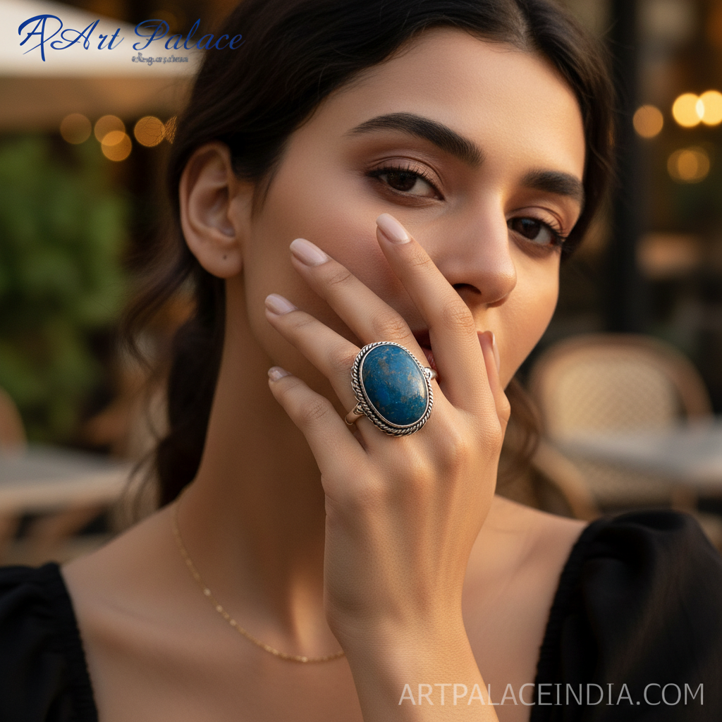 925 silver blue gemstone ring for women | statement jewelry