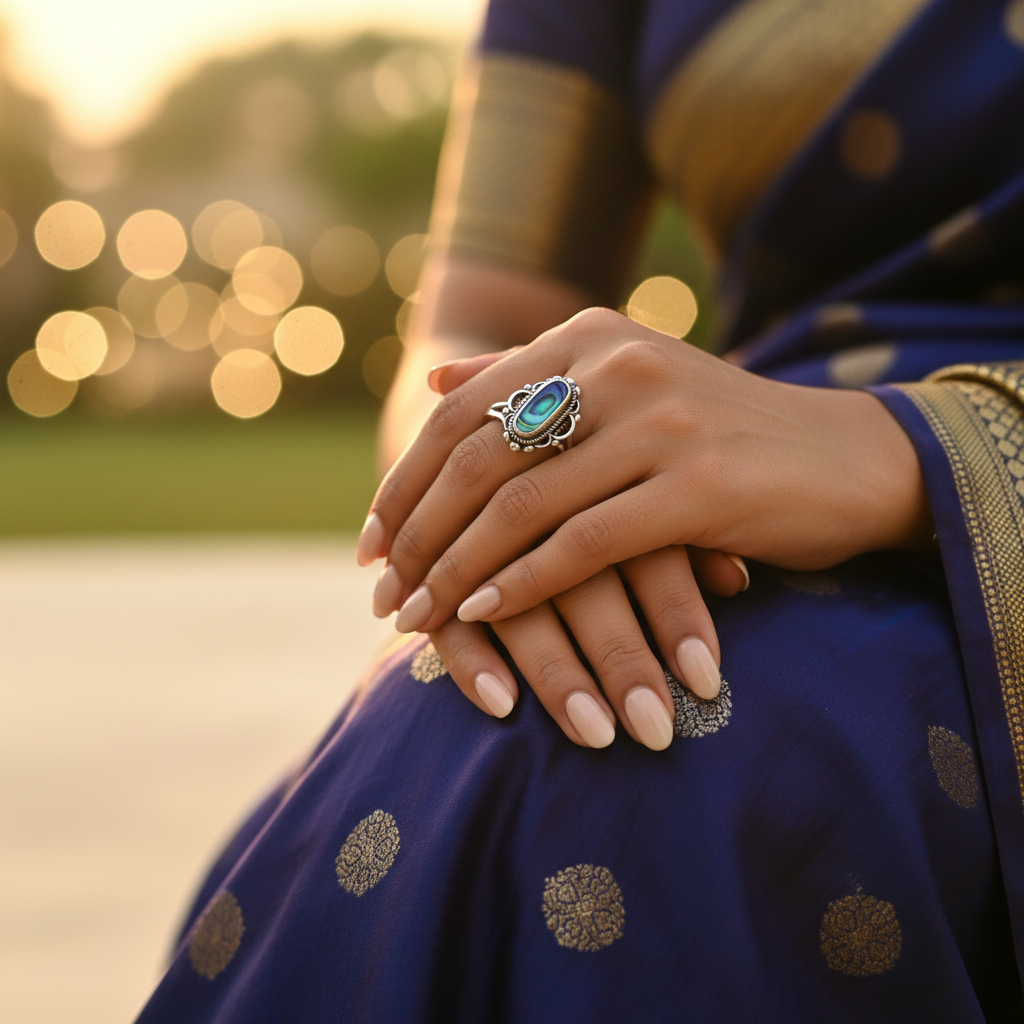 925 Silver Abalone Ring | Oval Stone Ring for Women