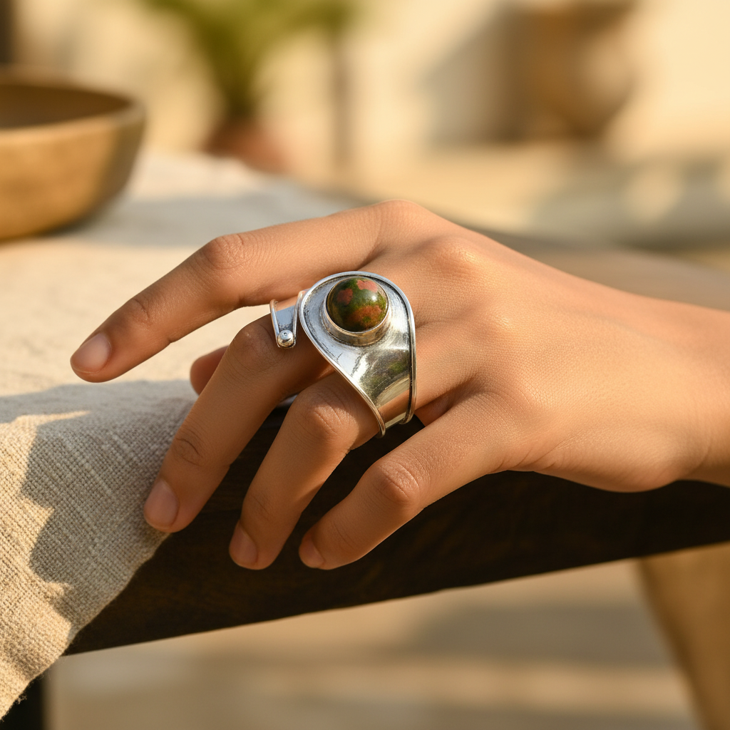 925 Sterling Silver Unakite Stone Ring for Women | Gift