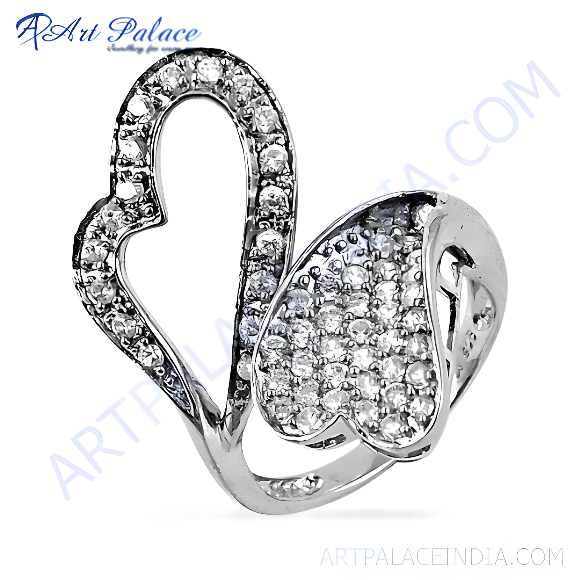 Dual Heart Cubic Zirconia Silver Ring 925 Sterling Silver Ring Graceful Cz Ring