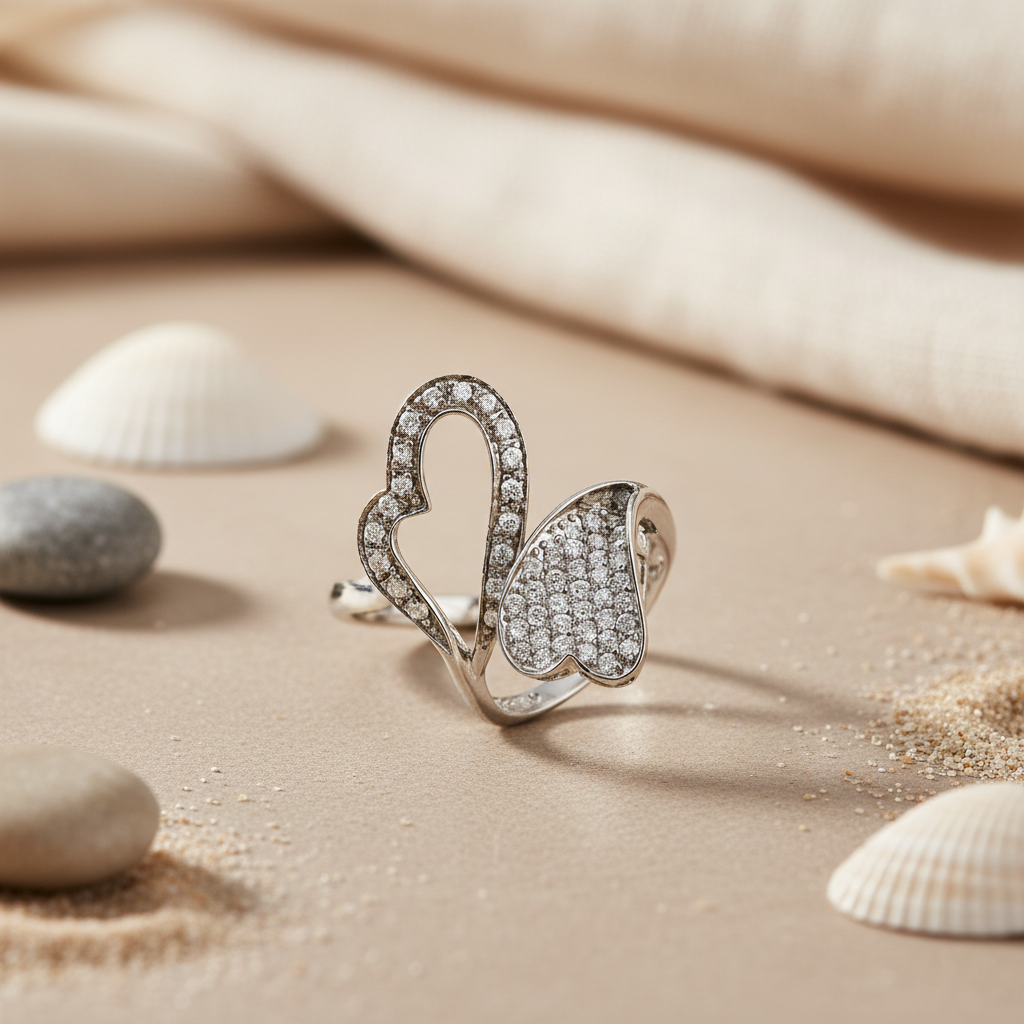 Silver Diamond Heart Ring for Women | Anniversary Gift