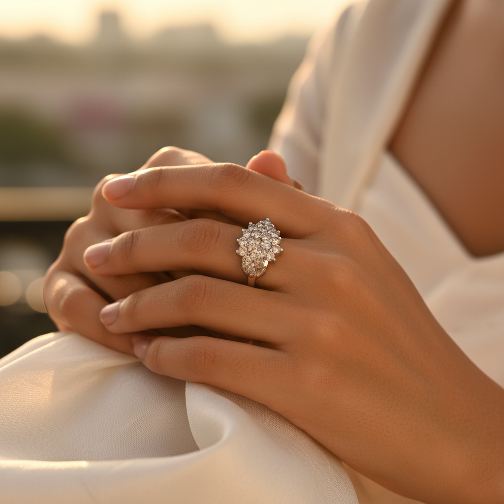 Silver Ring with Gemstones for Women | Cluster Ring