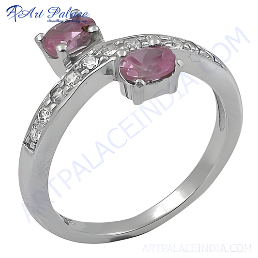 Lovely Cubic Zirconia & Pink Cubic Zirconia Gemstone Silver Ring Fashion Cz Rings New Arrival Cz Rings