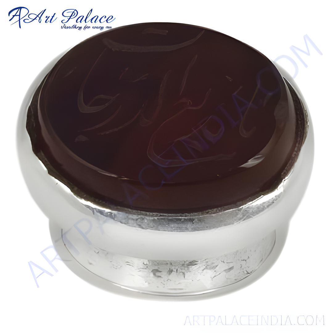 Silver ring with a dark stone, a stylish men's ring