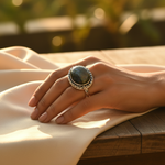 Load image into Gallery viewer, 925 Sterling Silver Ring with Oval Black Gemstone | Women&#39;s Ring
