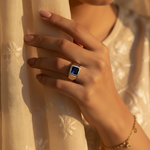 Load image into Gallery viewer, Silver Ring with Square Cut Sapphire | Men&#39;s Ring
