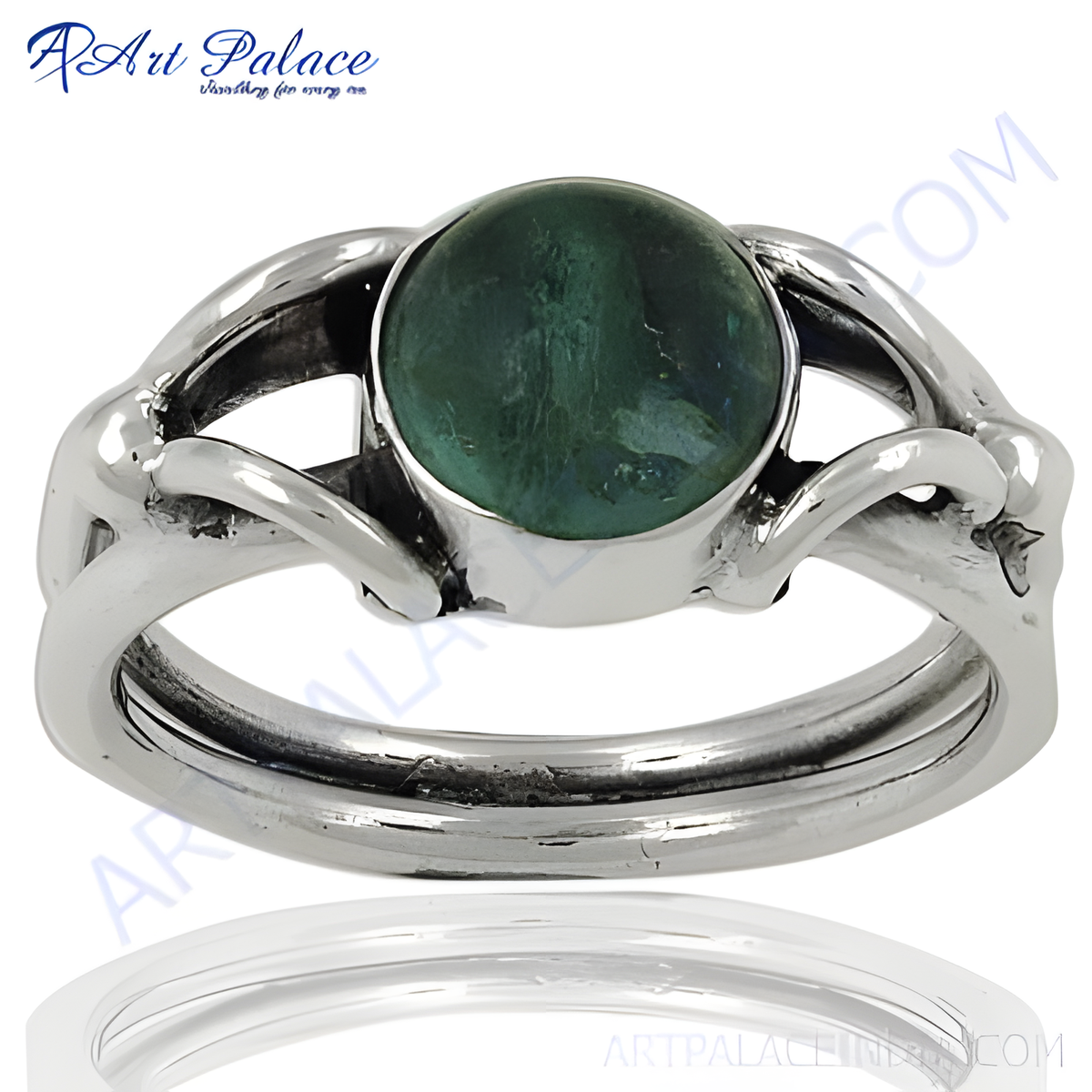 Sterling silver ring with a green gemstone center for women