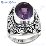 Load image into Gallery viewer, 925 sterling silver amethyst ring with purple gemstone in a detailed setting.

