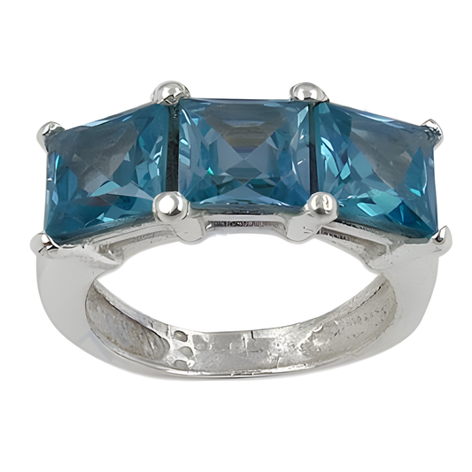 Charming Blue CZ Gemstone Silver Ring Blue Cz Rings Faceted Cz Rings 925 Silver Rings