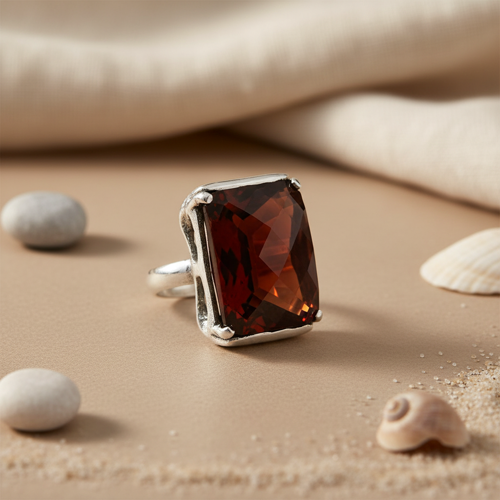 925 Silver Garnet Gemstone Ring for Women | Statement Jewelry