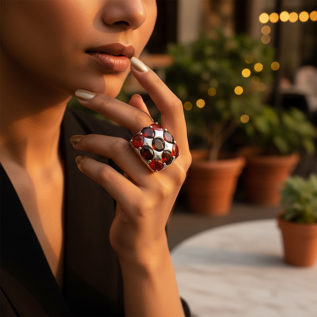 925 Silver Garnet Gemstone Ring for Women | Cocktail Ring
