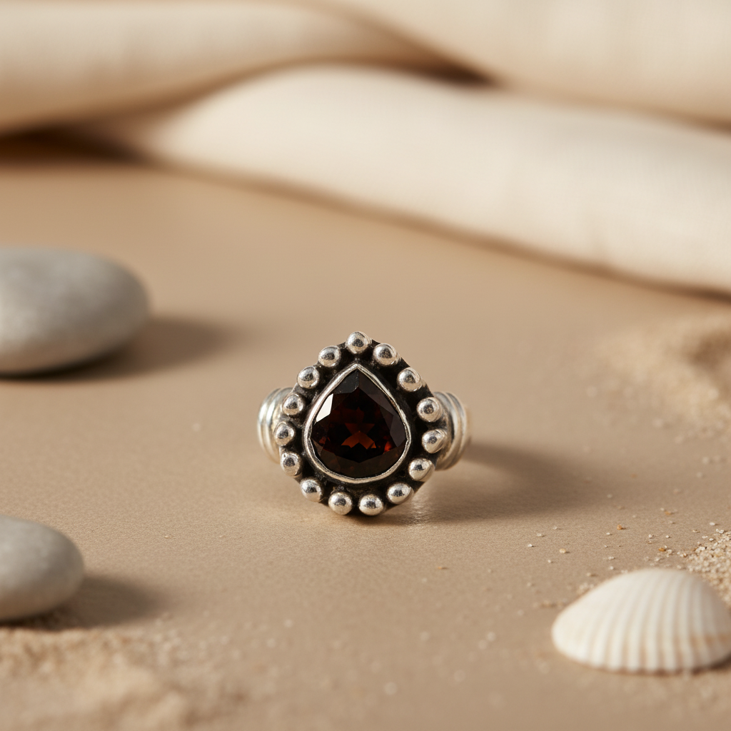925 Silver Garnet Ring for Women | Statement Jewelry Gift