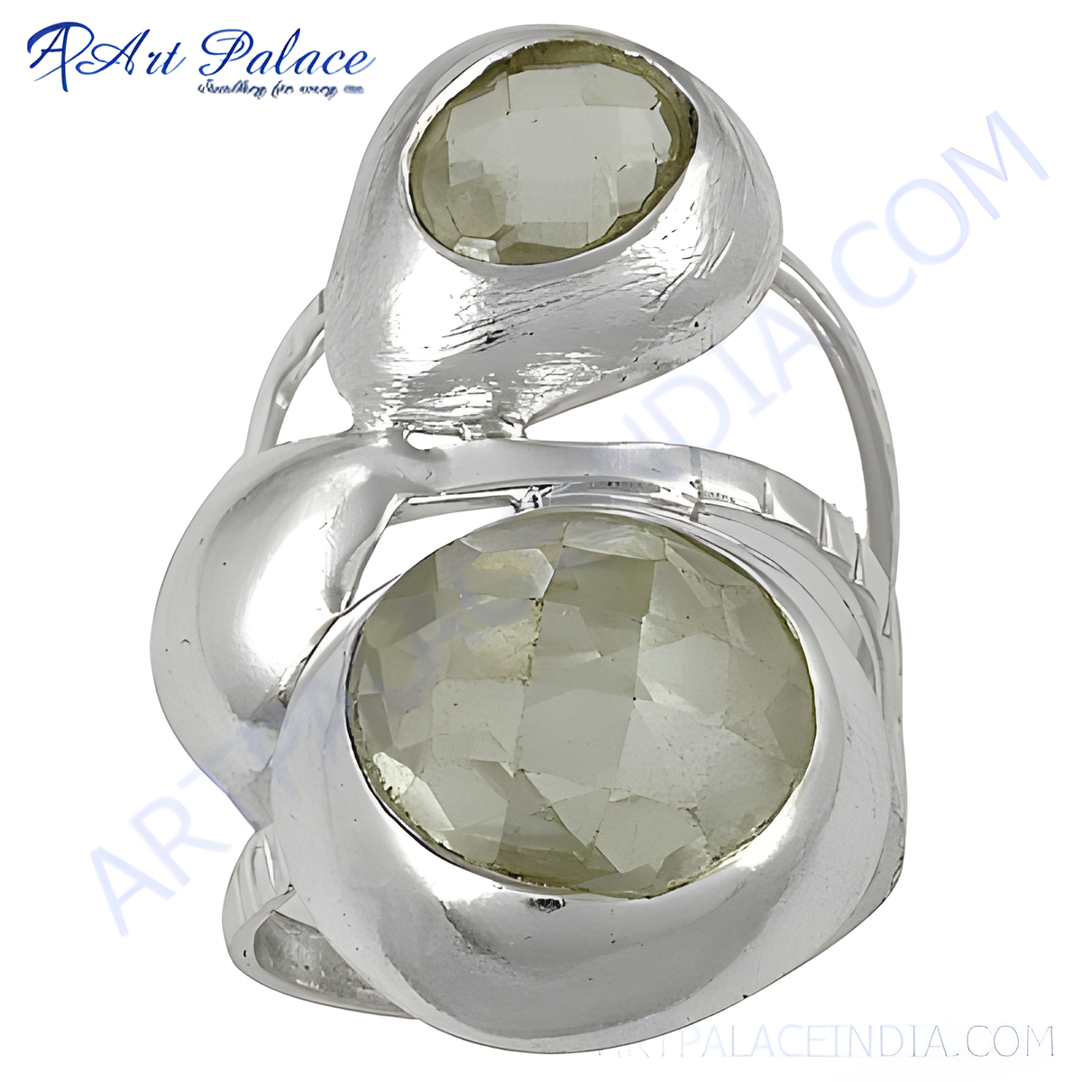 Sterling silver ring with two green gemstone stones, perfect for fashion and gift purposes