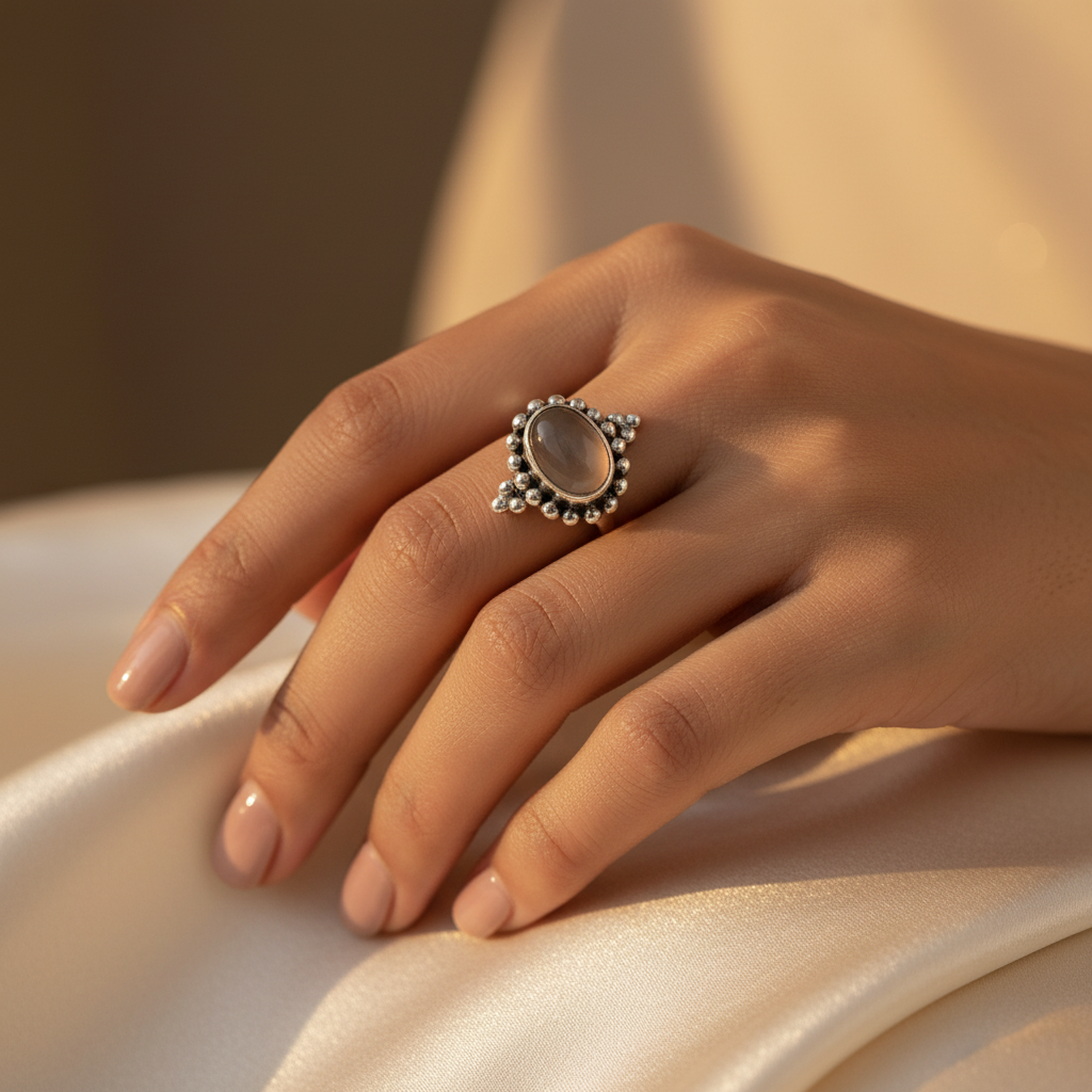 925 Silver Oval Stone Ring for Women | Daily Wear Jewelry