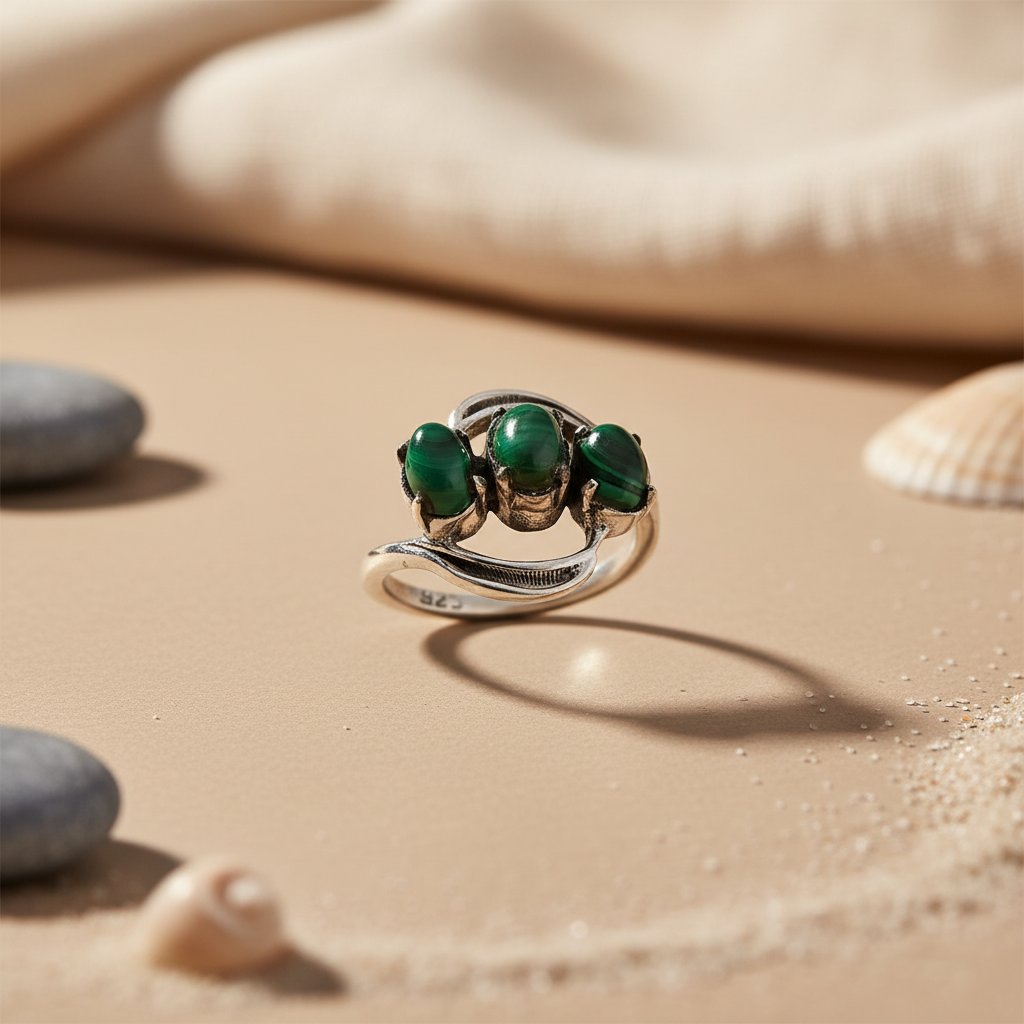 925 Sterling Silver Malachite Ring for Women | Gemstone Jewelry