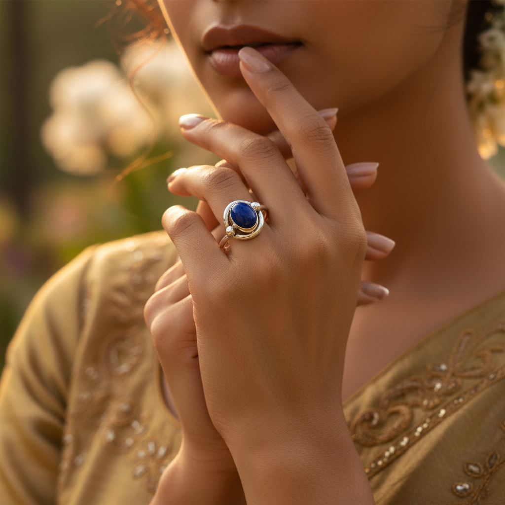 925 Silver Lapis Lazuli Ring for Women | Blue Gemstone Jewelry