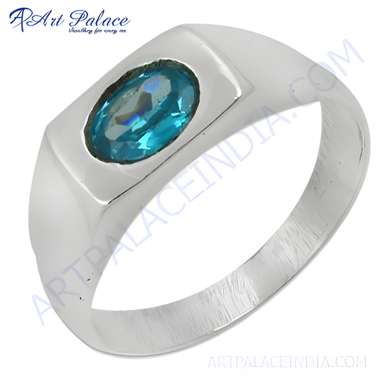 Cute Blue Cubic Zirconia Gemstone Silver Ring