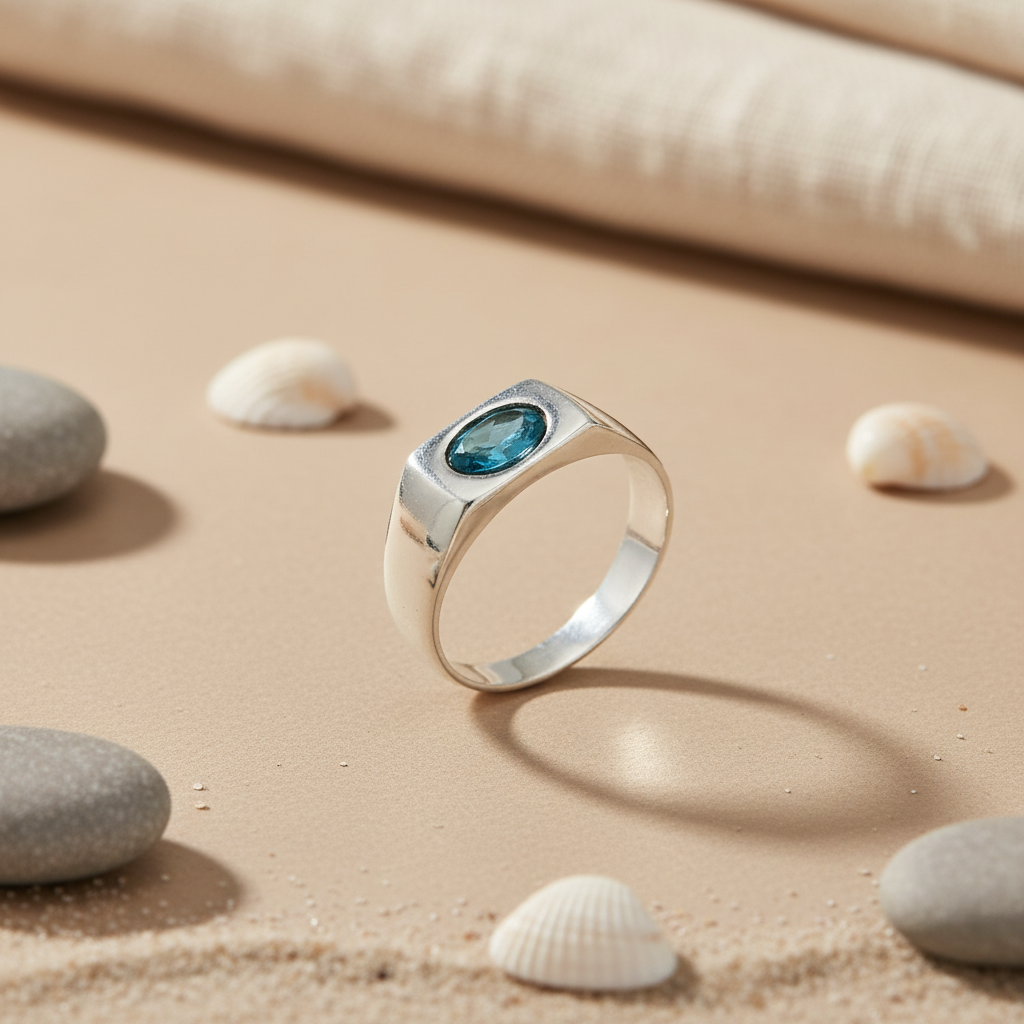 925 Silver Blue Topaz Ring for Men | Gemstone Jewelry Gift
