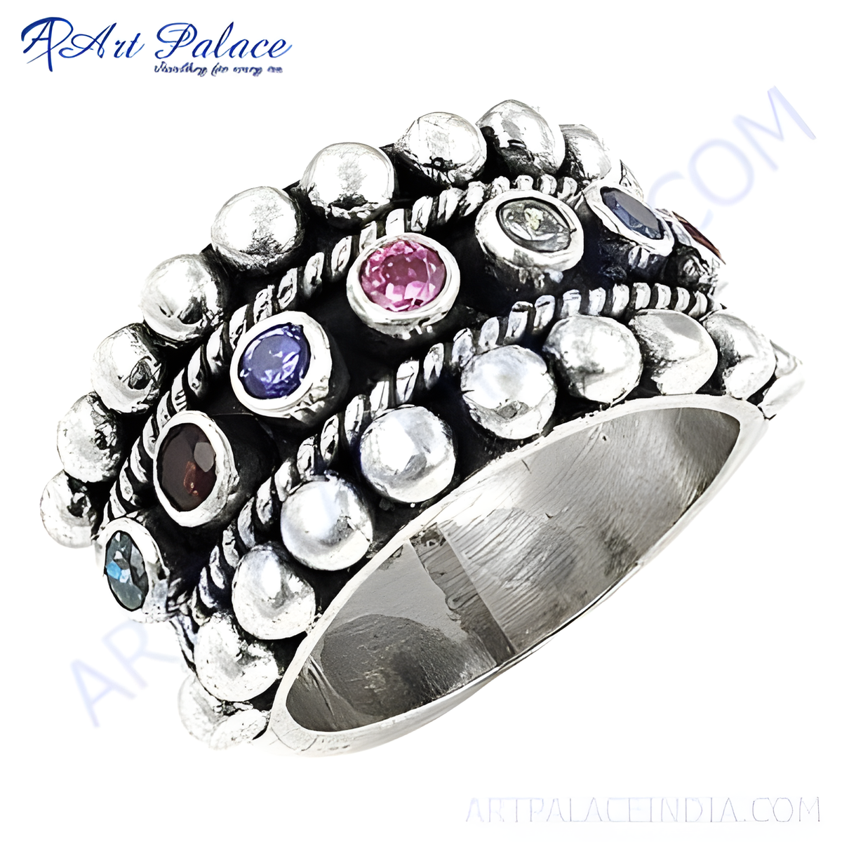 925 sterling silver gemstone ring featuring multiple colorful gemstones, perfect for any occasion