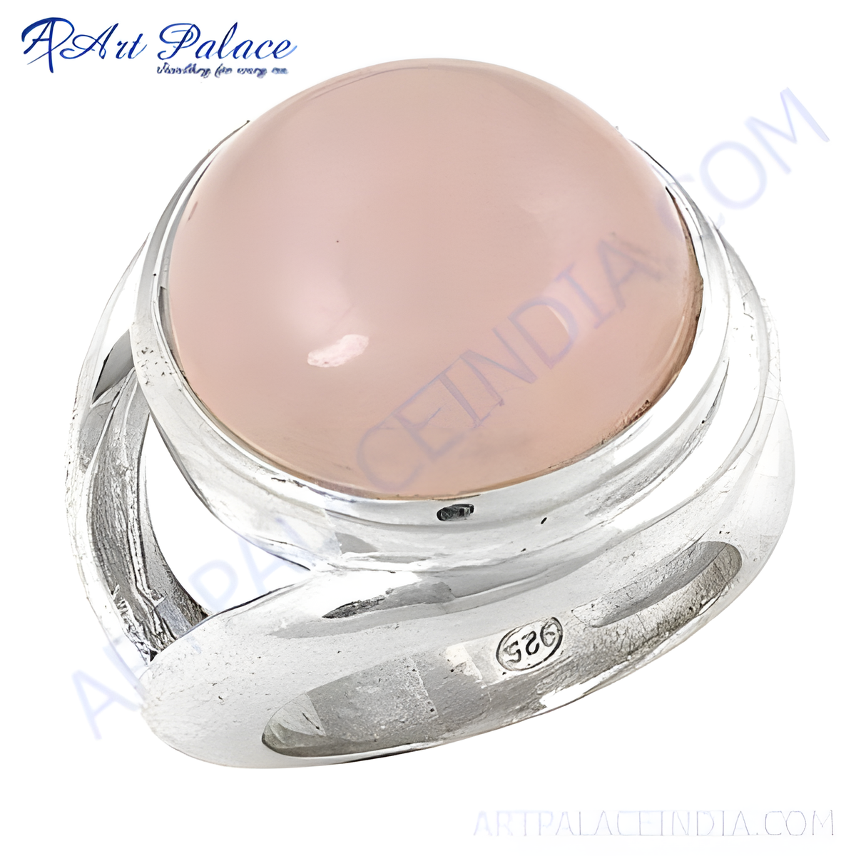 925 sterling silver ring featuring a large, round pink gemstone