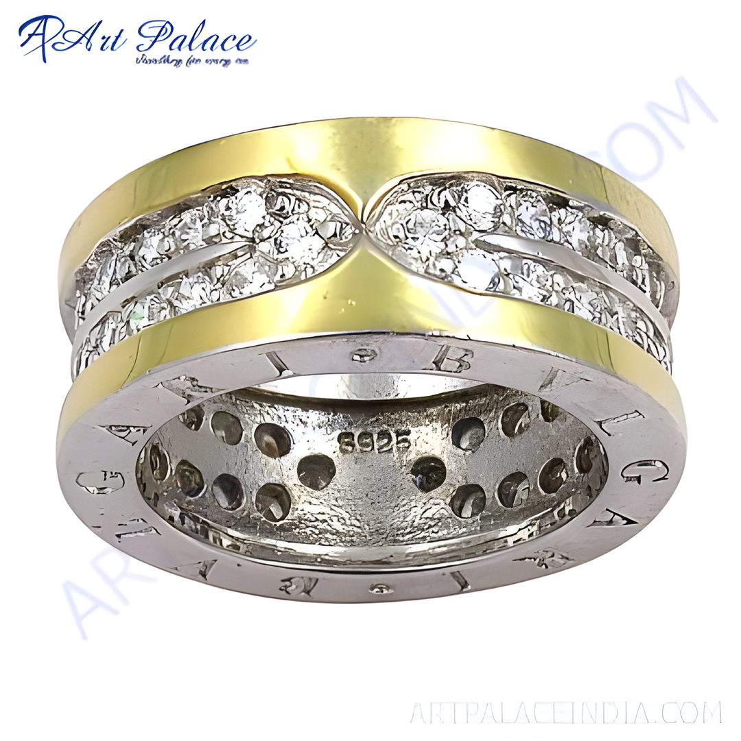 925 sterling silver ring with cubic zirconia stones, gold plating and silver color, fashion ring