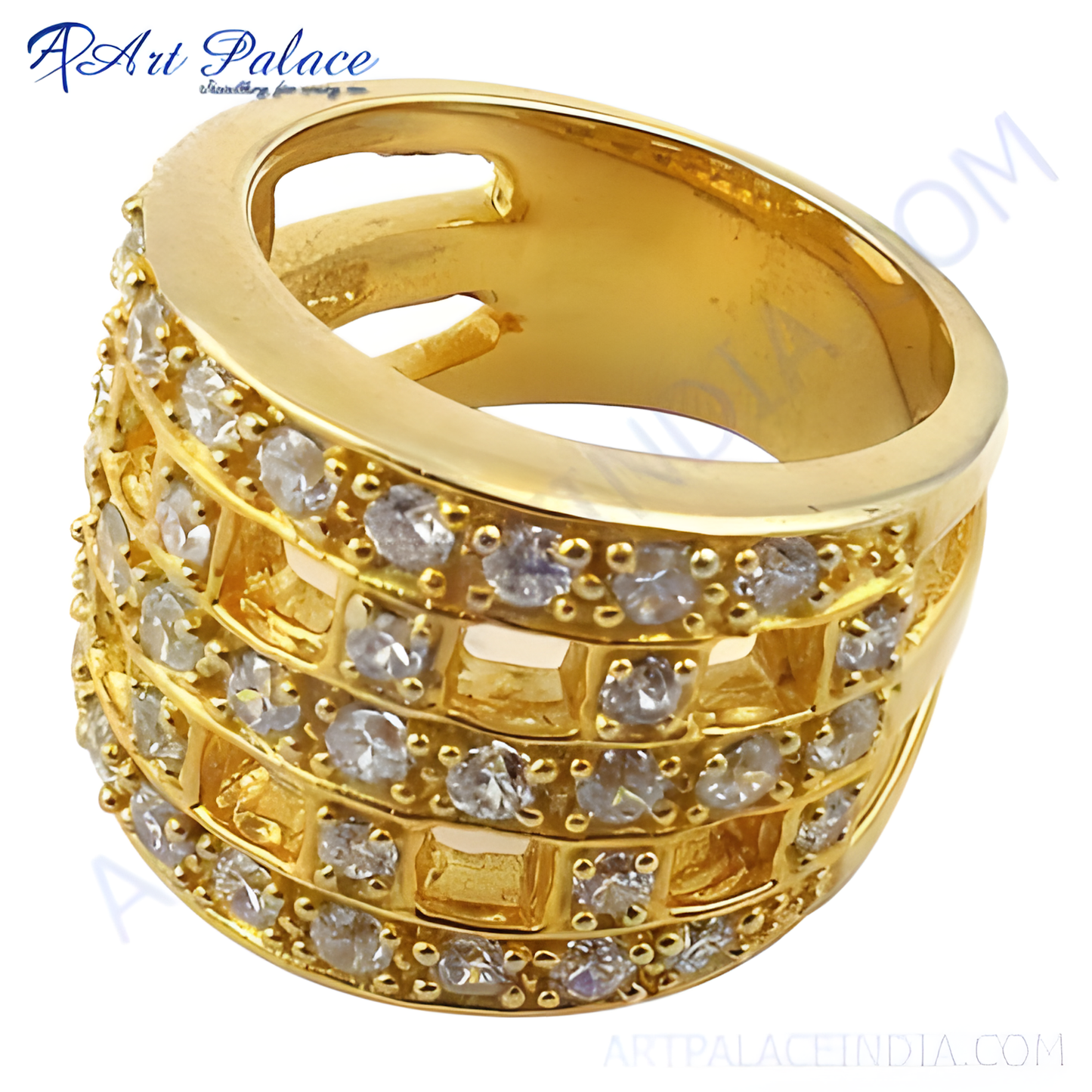 Designer Cubic Zirconia Gemstone Silver Gold Plated Ring - Elegant Jewelry