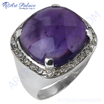 Load image into Gallery viewer, Sterling silver amethyst gemstone ring with accent stones, purple statement jewelry
