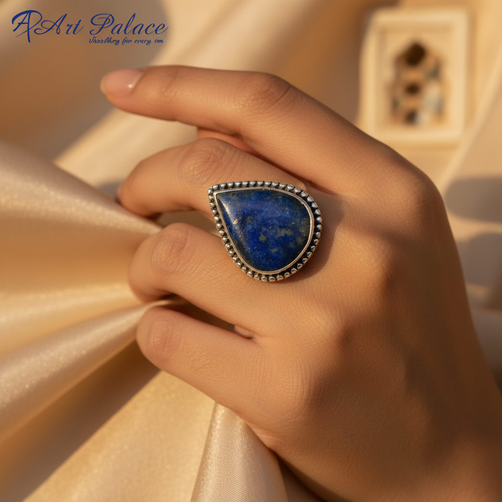925 silver lapis lazuli ring for women | teardrop gemstone ring