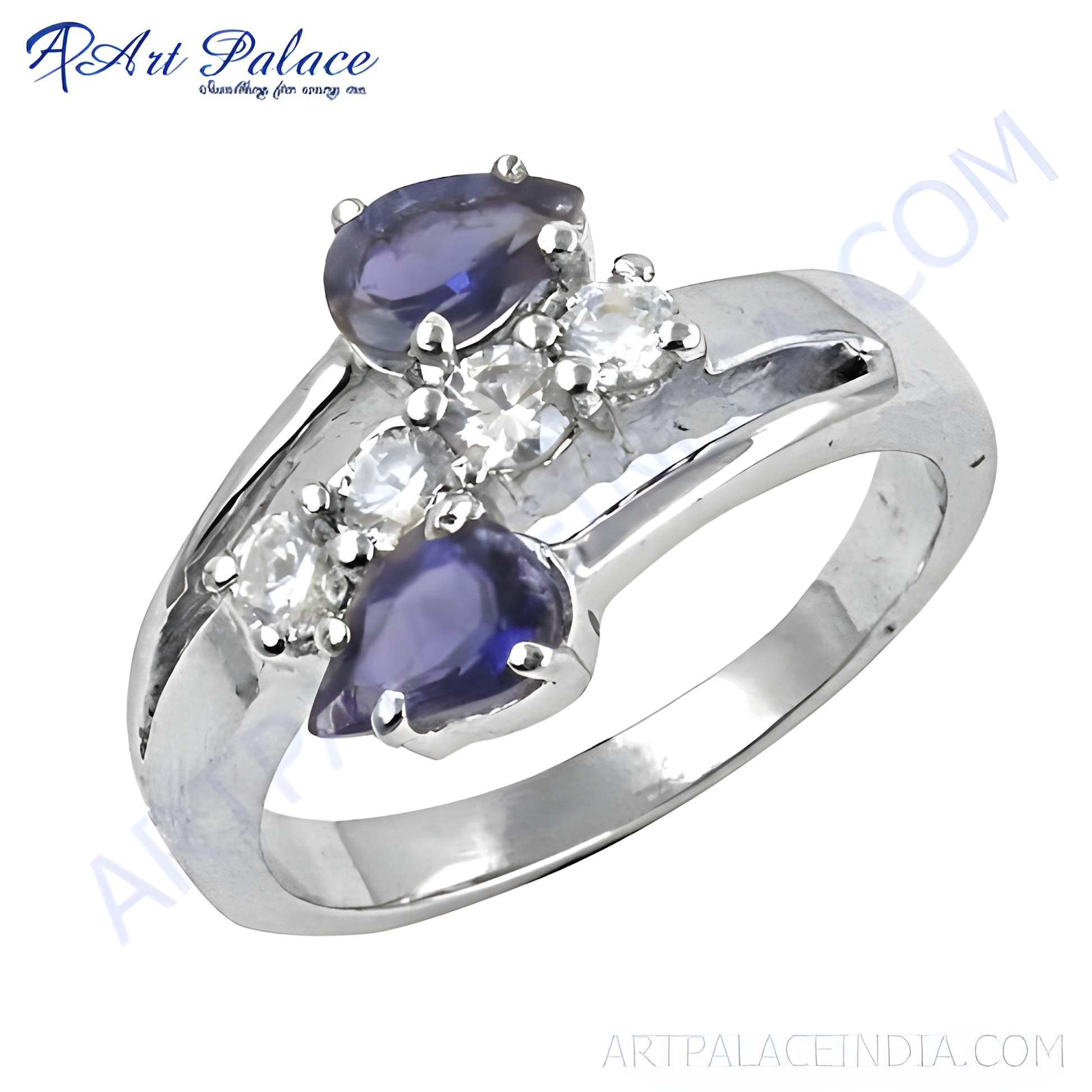 Latest Luxury Iolite & Cubic Zirconia Gemstone Silver Ring Cz Rings Glamours Cz Rings High Class Cz Rings