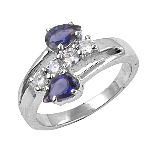 925 silver iolite & white topaz ring for women | gift jewelry